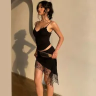 Womens Casual Outfit Set Sexy Backless Top with Irregular Hem Skirt Spring Collection Available in Black and Sizes S to L