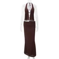 Halter Neck Cutout Top and High Waist Bodycon Skirt Set Sexy Design Spring Collection Womens Fashion Wholesale