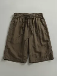 Vintage Loose Fit Sleeveless Solid Color Shorts for Men with Elastic Waist Casual Summer Wear