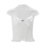 Womens Summer T Shirt Ruffle Trim Pleated Design Waist Cinching Short Sleeve Casual Fashion Top Wholesale