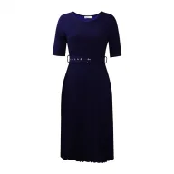 Pleated Midi Dress for Women Round Neckline Plus Size Available Green and Dark Blue Wholesale with Low MOQ