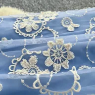 Blue Lace A Line Dress for Women Summer Puff Sleeves Waist Defining Elegant Style Available for Wholesale