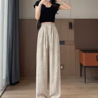 High Waisted Tie Dye Ice Silk Pants Lightweight Casual Straight Leg Trendy Design Summer Wear for Petite Women