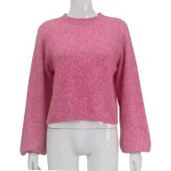 Knit Sweater Round Neck Long Sleeve Sexy Backless Tie Design Short Style Casual Wear for Autumn and Winter