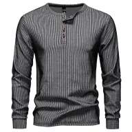 Mens Casual Long Sleeve Henley T Shirt Available in White Black Gray Khaki Wholesale Sizes S to XXL