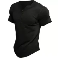 Mens Loose Fit Short Sleeve Stand Collar Cotton T Shirt Solid Pattern Available in Multiple Colors and Sizes