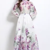 Womens Floral Print Two Piece Set Lantern Sleeve Top High Waist Skirt Spring Fashion