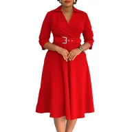 Plus Size Womens Dress Elegant A Line Silhouette Classic Collar Solid Color Autumn Collection