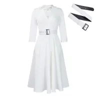 Plus Size Womens Dress Elegant A Line Silhouette Classic Collar Solid Color Autumn Collection