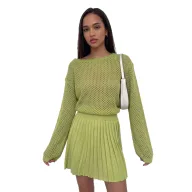 Lace Knit Two Piece Set for Women Loose Fit Sweater and Pleated Skirt Casual Fashion for Spring and Autumn Wholesale