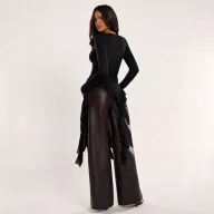 Womens Long Sleeve Top High End Feel Asymmetrical Ruffle Design Off Shoulder Slim Fit Perfect for Casual or Formal