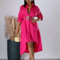 Casual Button Up Shirt Dress for Women Loose Fit Solid Color Available in Black and Beige Wholesale with Low MOQ