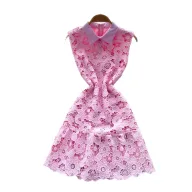 Pink Lace A Line Dress for Women Sleeveless Hollow Out Elegant Collar Perfect for Parties and Special Occasions