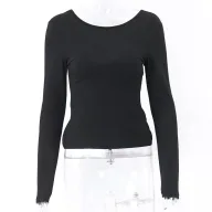Womens Long Sleeve T Shirt Sexy Hollow Back Design Slim Fit Round Neck Autumn Fashion for Casual Wear OEM Availa