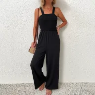 Black Wide Leg Jumpsuit for Women Casual Summer Style Comfortable Sleeveless Design