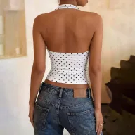 Backless Polka Dot Halter Top Slim Fit Sleeveless Fashion Print Summer Casual Wear for Women Wholesale Available