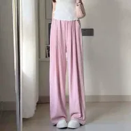 Summer Loose Fit Wide Leg Trousers Lightweight Acetate Fabric High Waisted Casual Style Perfect for Everyday Wear