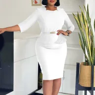 Elegant Bodycon Dress for Women Slim Fit Round Neck Available in Peacock Blue Black and White Wholesale with Low MOQ