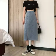 High Waist A Line Denim Skirt Vintage Style Mid Length Design Casual Wear for Spring and Summer