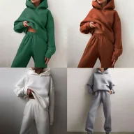 Hooded Sweatshirt and Pants Set for Women Solid Color Casual Outfit Spring Fashion