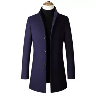 Mens Overcoat Mid Length Single Breasted Design Stand Collar Wool Blend Available in Multiple Colors and Sizes