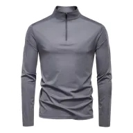 Mens Casual Long Sleeve T Shirt Slim Fit Stand Collar Breathable Polyester Solid Pattern UPF 100 Protection