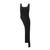Womens Long U Neck T Shirt Irregular Hem High Slit Solid Color Trendy Autumn Fashion Wholesale Available