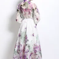 Womens Floral Print Two Piece Set Lantern Sleeve Top High Waist Skirt Spring Fashion