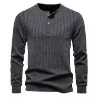 Mens Casual Long Sleeve Henley T Shirt Available in White Black Gray Khaki Wholesale Sizes S to XXL