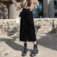 A Line High Waist Black Denim Midi Skirt for Women Loose Fit Comfortable Design Spring Summer Casual Wear Wholesale