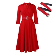 Plus Size Womens Dress Elegant A Line Silhouette Classic Collar Solid Color Autumn Collection