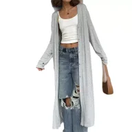 Long Cardigan Coat with Belt Loose Fit Modal Fabric Button Closure Available in Gray and Red Wholesale Supply