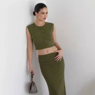Womens Soft Modal Two Piece Set Sleeveless Top and Mermaid Skirt Casual Style for Spring Summer