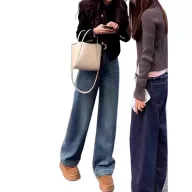 High Waist Wide Leg Jeans for Women Loose Fit Spring Fashion Blue Denim customizable