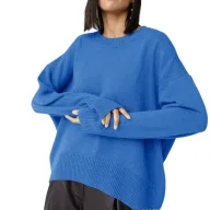 Womens Knit Sweater Round Neck Loose Fit Solid Color Autumn Winter Fashion Wholesale Available