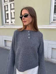 Womens Oversized Knit Sweater Round Neck Button Detail Long Sleeve Solid Color Casual Autumn Winter Top OEM