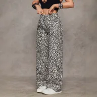 Camouflage Womens Straight Leg Jeans Casual Style Available in Black and White Wholesale Low MOQ factory direct