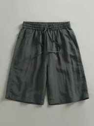 Vintage Loose Fit Sleeveless Solid Color Shorts for Men with Elastic Waist Casual Summer Wear