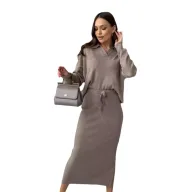 Knitted Two Piece Set for Women Soft Fabric with Split Sweater and Tie Waist Skirt Casual Autumn Winter Wear Wholesale