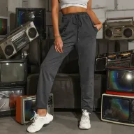 Womens High Waisted Casual Pants Solid Gray Straight Leg Comfortable Fabric Summer Wear