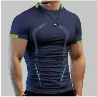 Mens Slim Fit Breathable Sporty Short Sleeve T Shirt in Solid Color Polyester for Summer Training