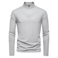 Mens Casual Long Sleeve T Shirt Slim Fit Stand Collar Breathable Polyester Solid Pattern UPF 100 Protection