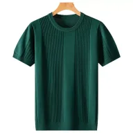 Mens Short Sleeve Striped Wool Knitted T Shirt Fashionable Casual Wear for Fall and Winter