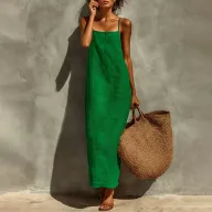 Summer Maxi Dress Solid Color Casual Style Sleeveless Comfortable Fabric Perfect for Vacation Wholesale Available