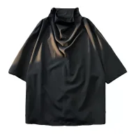Mens Loose Fit Black T Shirt Short Sleeve High Neck Design Summer Casual Wear