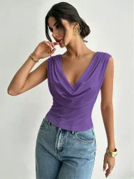Sleeveless T Shirt Ruffled Neckline Slim Fit Versatile Style Summer Casual Wear for Women Wholesale Available