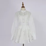 Vintage Floral Print Beaded Lantern Sleeve Top and A Line Skirt Two Piece Set for Women Wholesale Fashion Casual Outfit