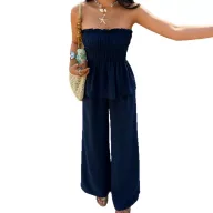 Off Shoulder Crop Top and Wide Leg Pants Set for Women Slim Fit Casual Style Available in Blue Wholesale Sizes S to XL