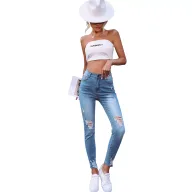 High Waist Stretch Skinny Jeans for Women Blue Denim Casual Wear customizable OEM ODM service