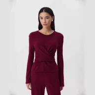Womens Casual Two Piece Set Soft Modal Fabric Drawstring Waist Top and Jogger Pants Available in Red and Gray